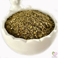 basil leaves, green, cut and sifted, for rabbits, chinchillas, guinea pigs, degus, gerbils and hamsters