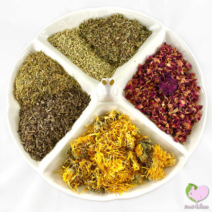 BunFun flower and herb mix for rabbits, guinea pigs, chinchillas, hamsters, degus and gerbils with Calendulas/Marigold, Plantain, Dandelion, Rosebuds, Fennel and Chickweed