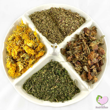 Hammy Heaven Mix for hamsters with  Dandelion, Red Clover, Strawberry Leaves, Marigold for rabbits, guinea pigs, chinchillas, hamsters, degus and gerbils.