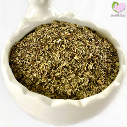 Dried organic Peppermint leaves, cut and sifted.