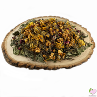 self dried dandelions, yarrow flowers, calendulas, marigold, rosebuds, apple slices, raspberry leaves, rosebuds, strawberry leaves, rabbit, bunny, guinea pig, chinchilla, hamster