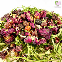 Somebunny Loves You Mix with self dried Dandelions, Hibiscus, Rosehips and Rosebuds for rabbits, guinea pigs, chinchillas, hamsters, degus and gerbils