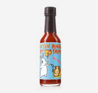 Bottle of Hot Sauce with cartoon labels on a white background