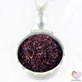 Dried organic hibiscus flowers, cut and sifted.